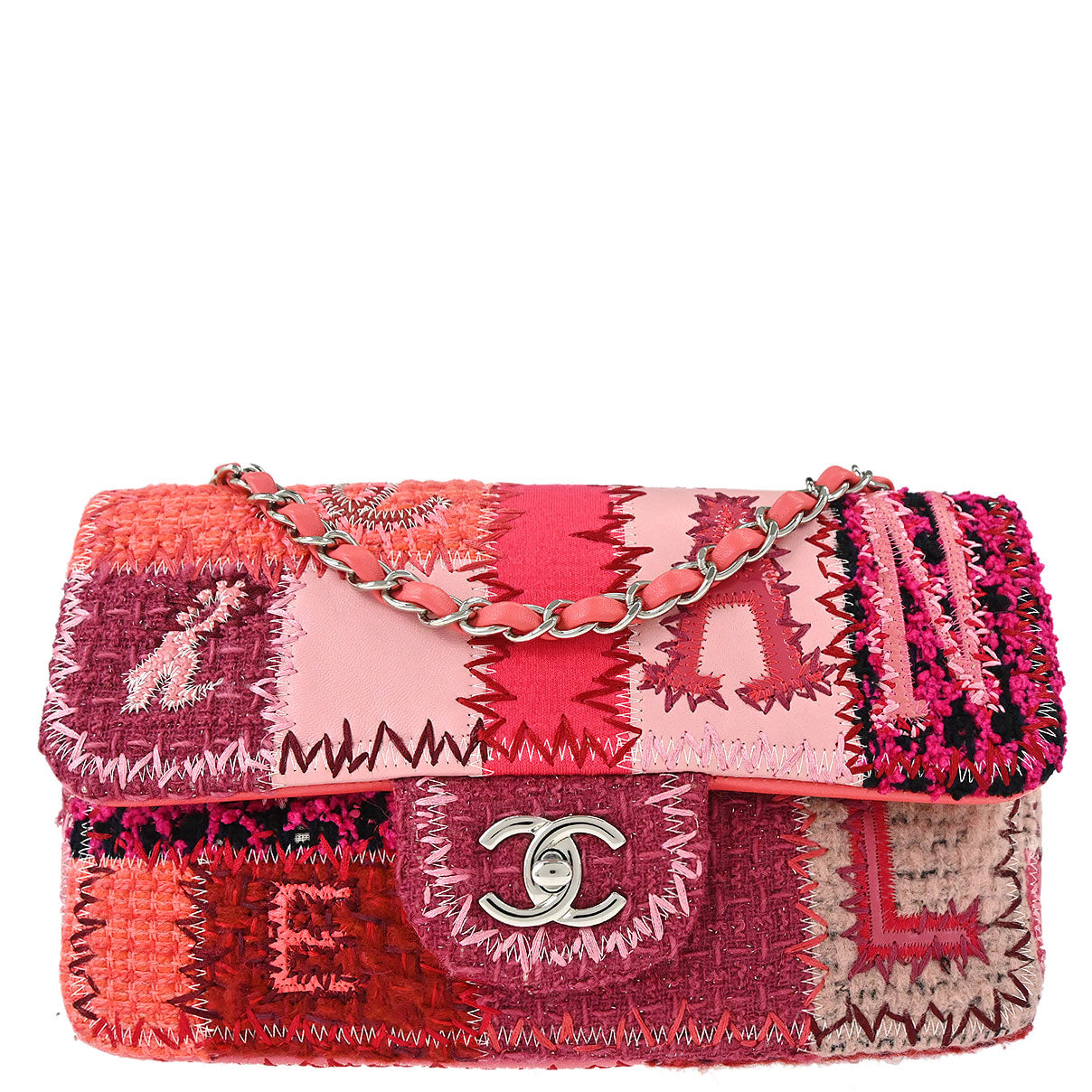 Chanel Pink Tweed Patchwork Shoulder Bag
