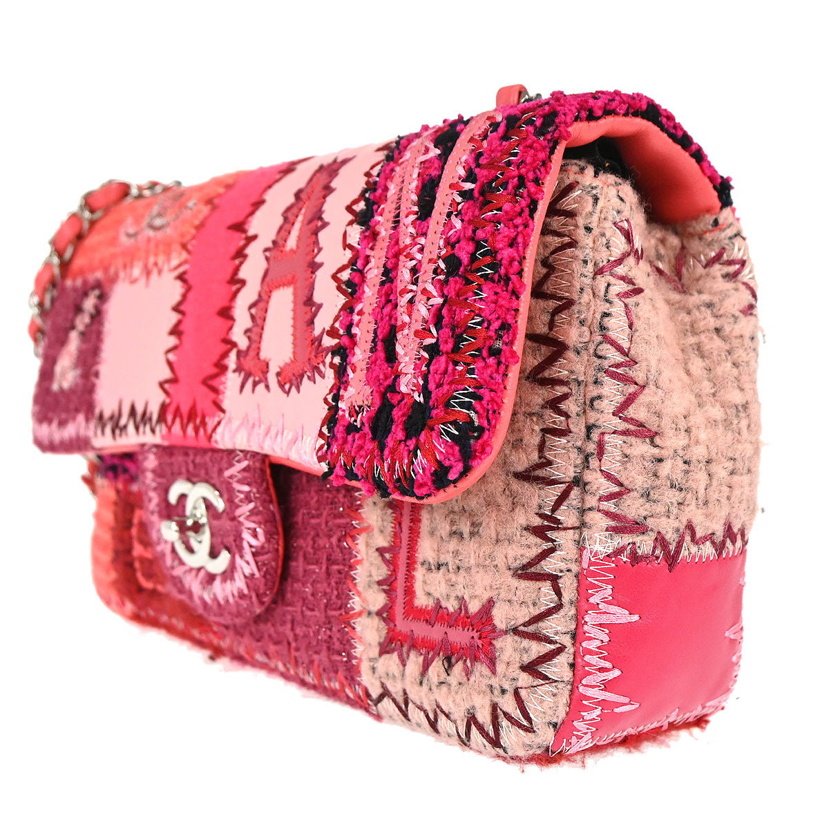 Chanel Pink Tweed Patchwork Shoulder Bag