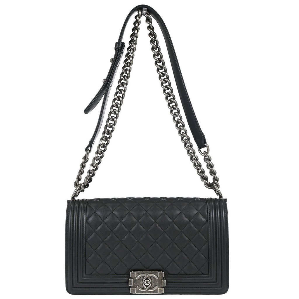 Boy Chanel Black Lambskin Medium Chain Shoulder Bag