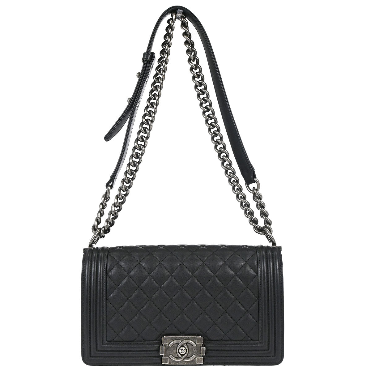 Boy Chanel Black Lambskin Medium Chain Shoulder Bag