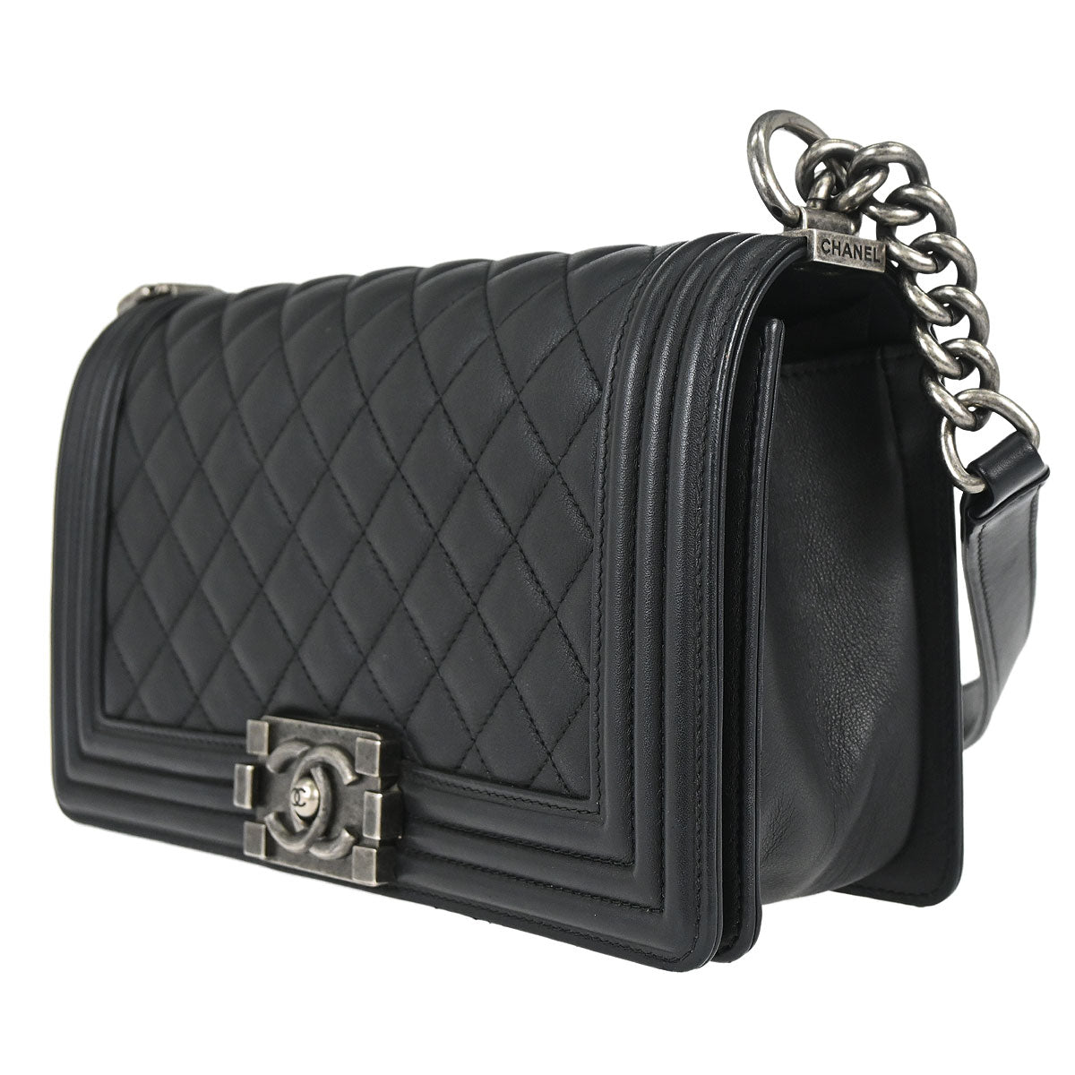 Boy Chanel Black Lambskin Medium Chain Shoulder Bag