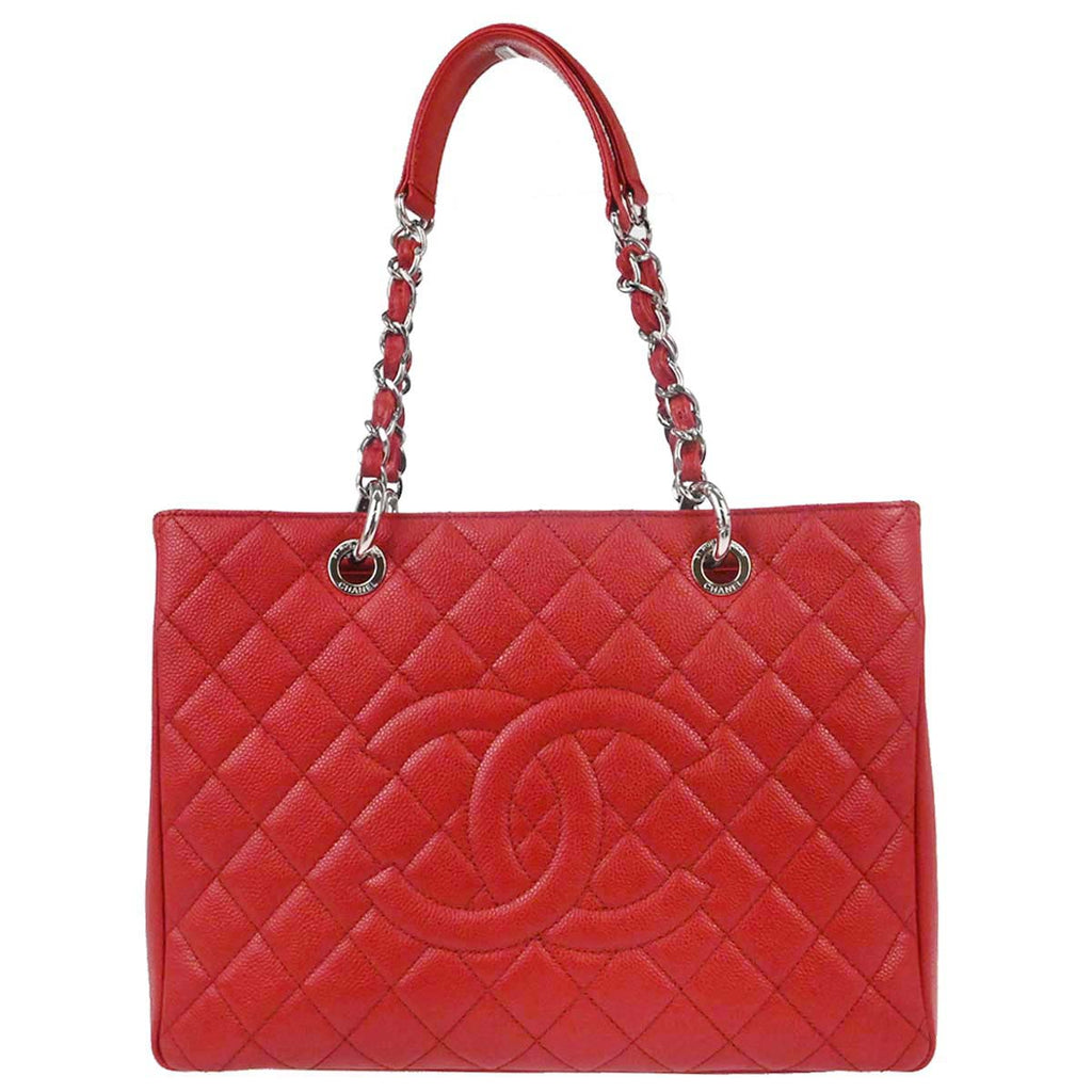 Chanel 2012-2013 Red Caviar Skin Grand Shopping Tote GST Chain Handbag