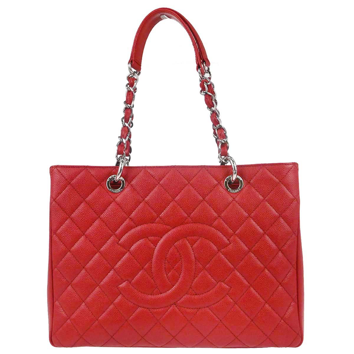 Chanel 2012-2013 Red Caviar Skin Grand Shopping Tote GST Chain Handbag