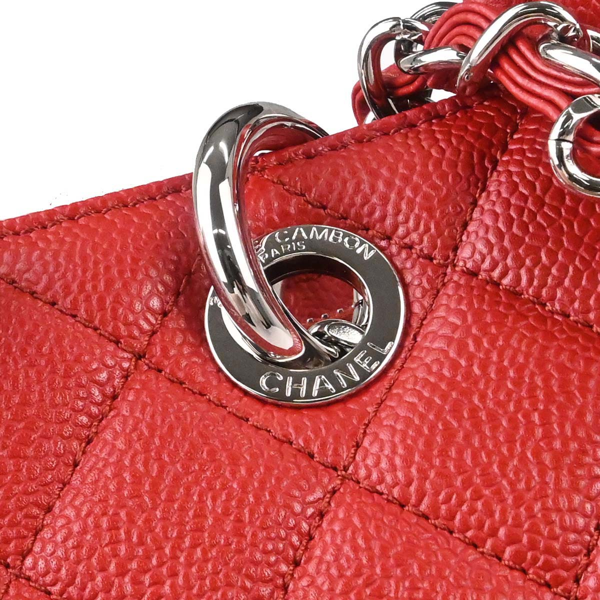 Chanel 2012-2013 Red Caviar Skin Grand Shopping Tote GST Chain Handbag