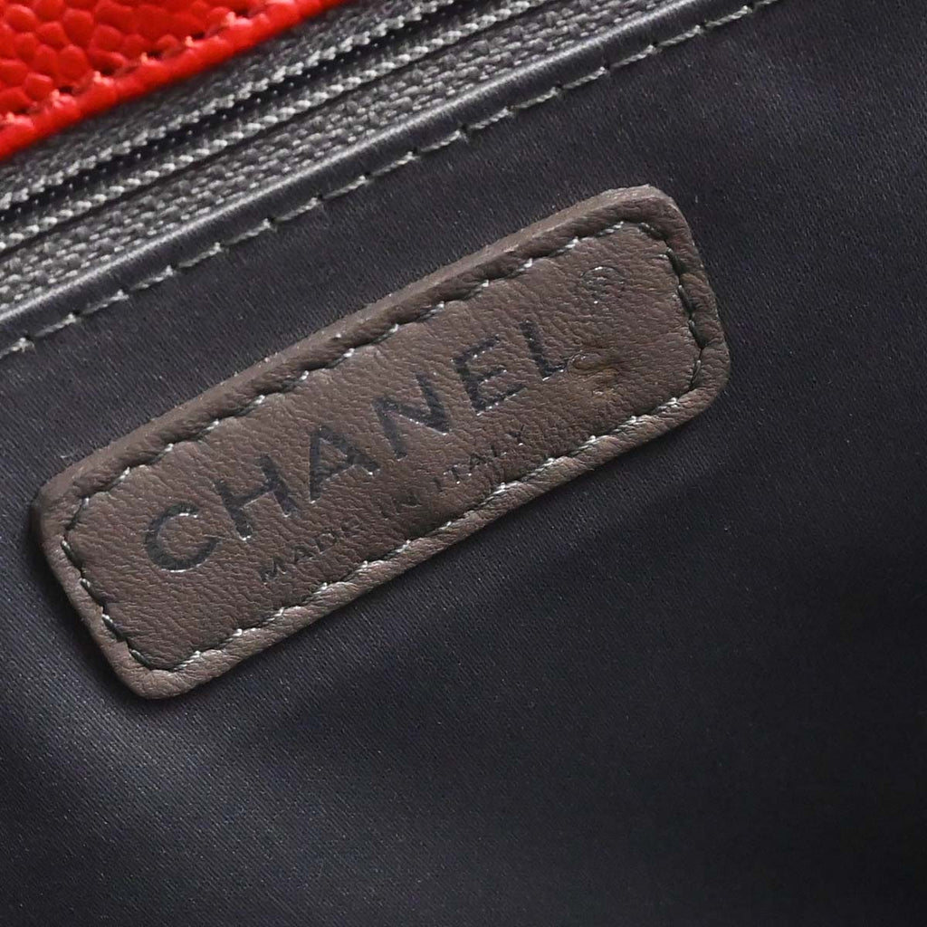 Chanel 2012-2013 Red Caviar Skin Grand Shopping Tote GST Chain Handbag