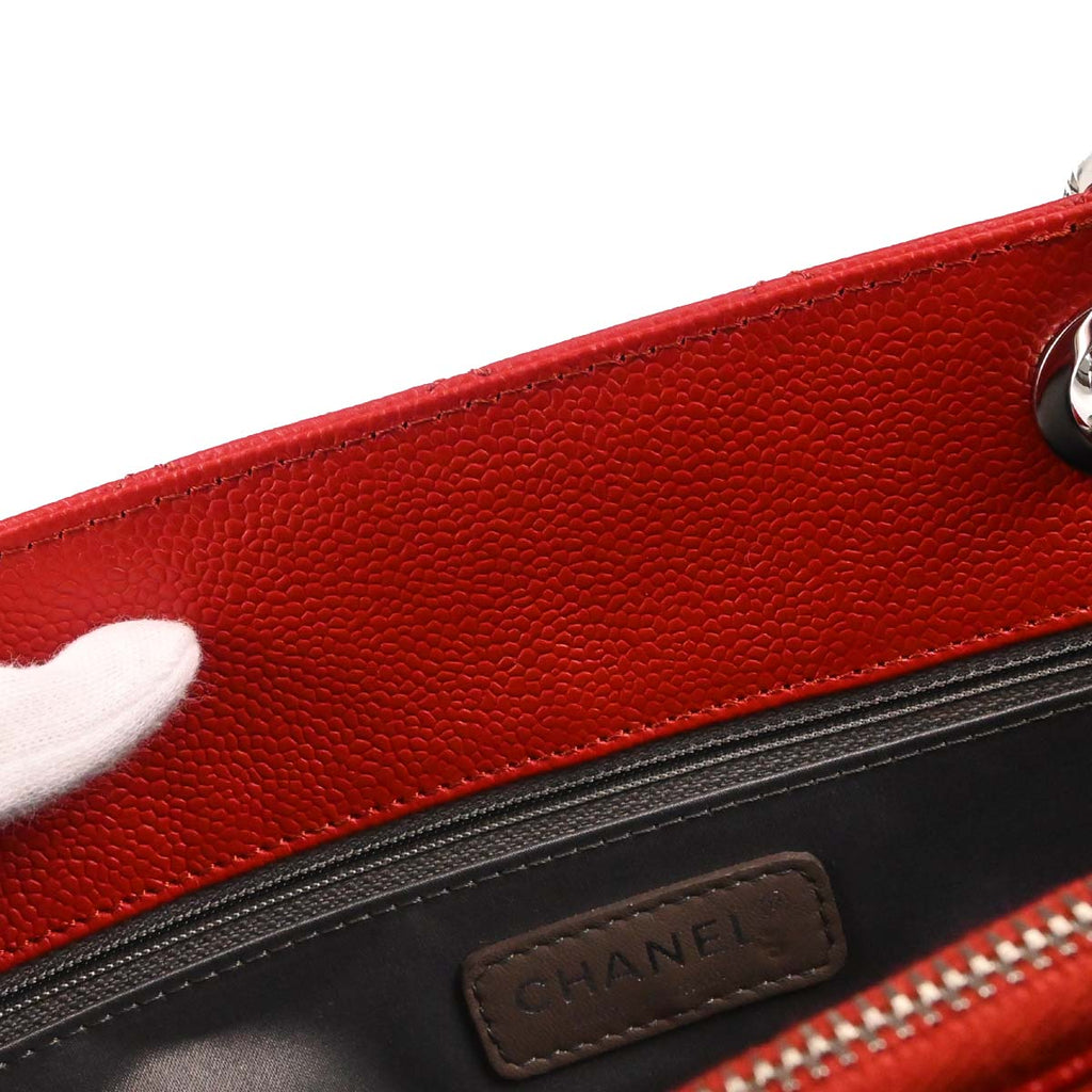 Chanel 2012-2013 Red Caviar Skin Grand Shopping Tote GST Chain Handbag