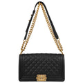 Boy Chanel 2019 Black Caviar Skin Medium Chain Shoulder Bag