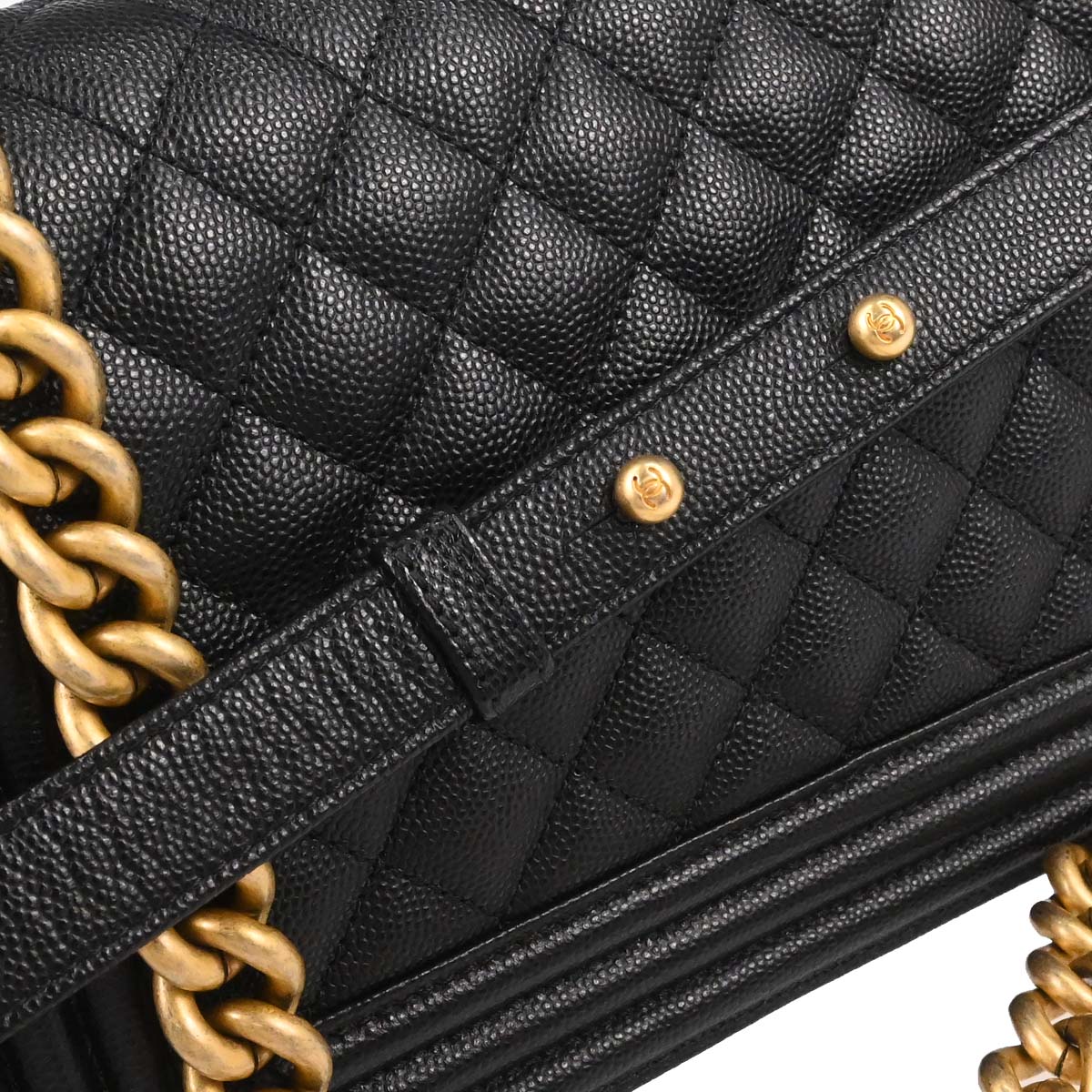 Boy Chanel 2019 Black Caviar Skin Medium Chain Shoulder Bag