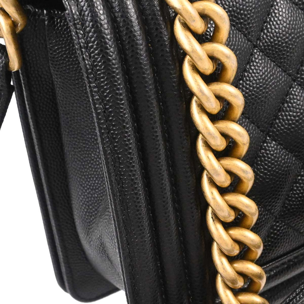 Boy Chanel 2019 Black Caviar Skin Medium Chain Shoulder Bag