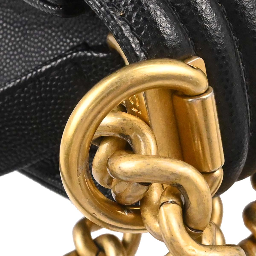 Boy Chanel 2019 Black Caviar Skin Medium Chain Shoulder Bag