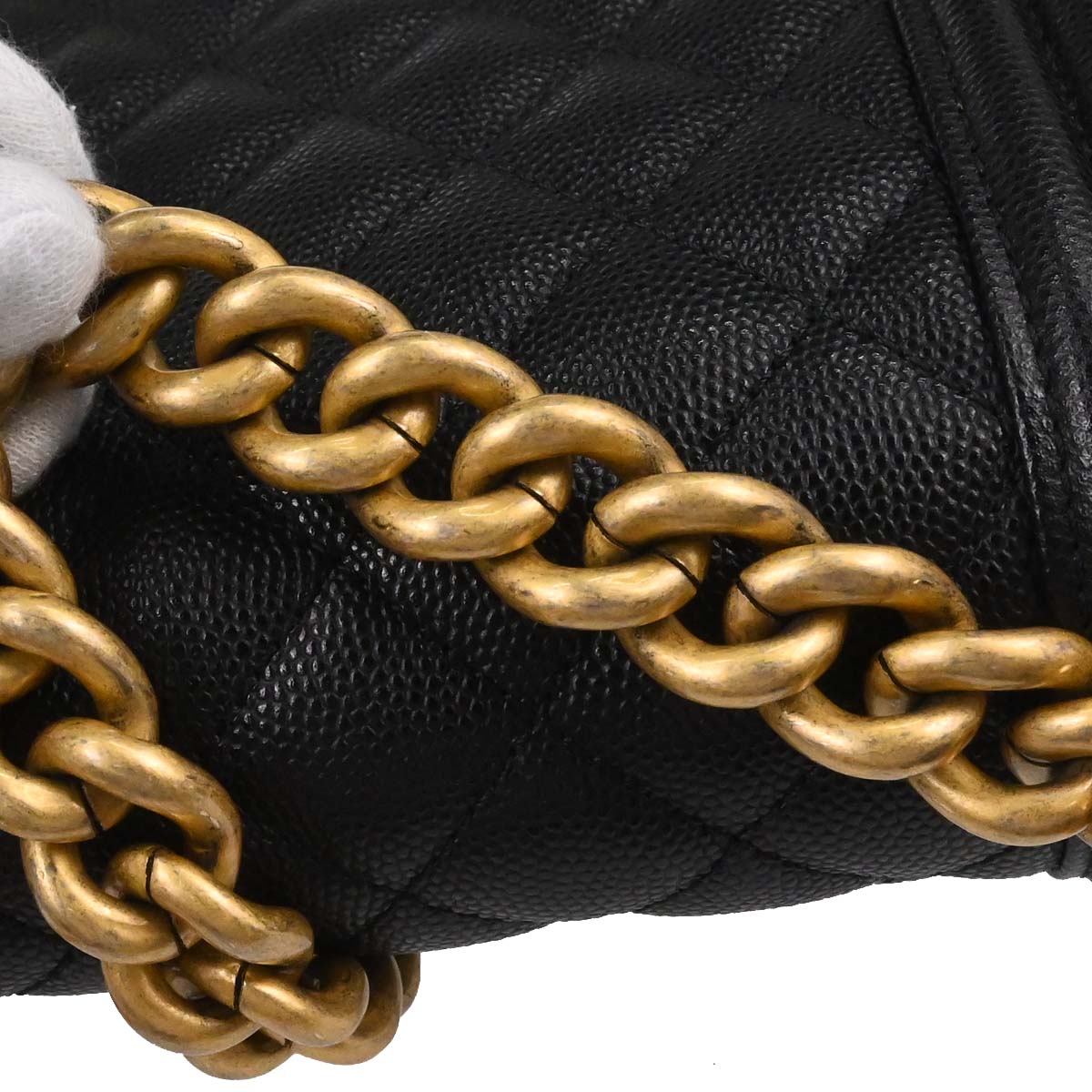 Boy Chanel 2019 Black Caviar Skin Medium Chain Shoulder Bag
