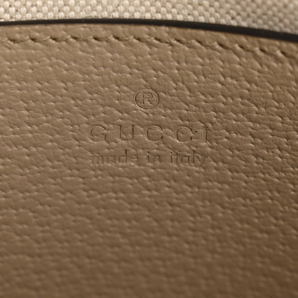 Gucci GG Supreme Monogram Textured Dollar Calfskin Web Mini Horsebit 1955 Shoulder Bag Beige Mystic White Oatmeal