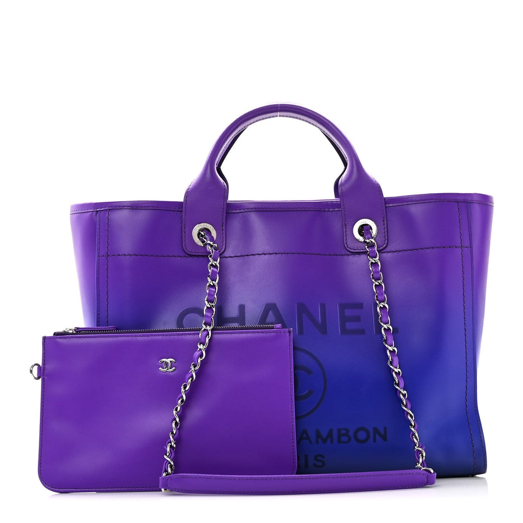 Chanel Shaded Calfskin Small Deauville Tote Purple Blue