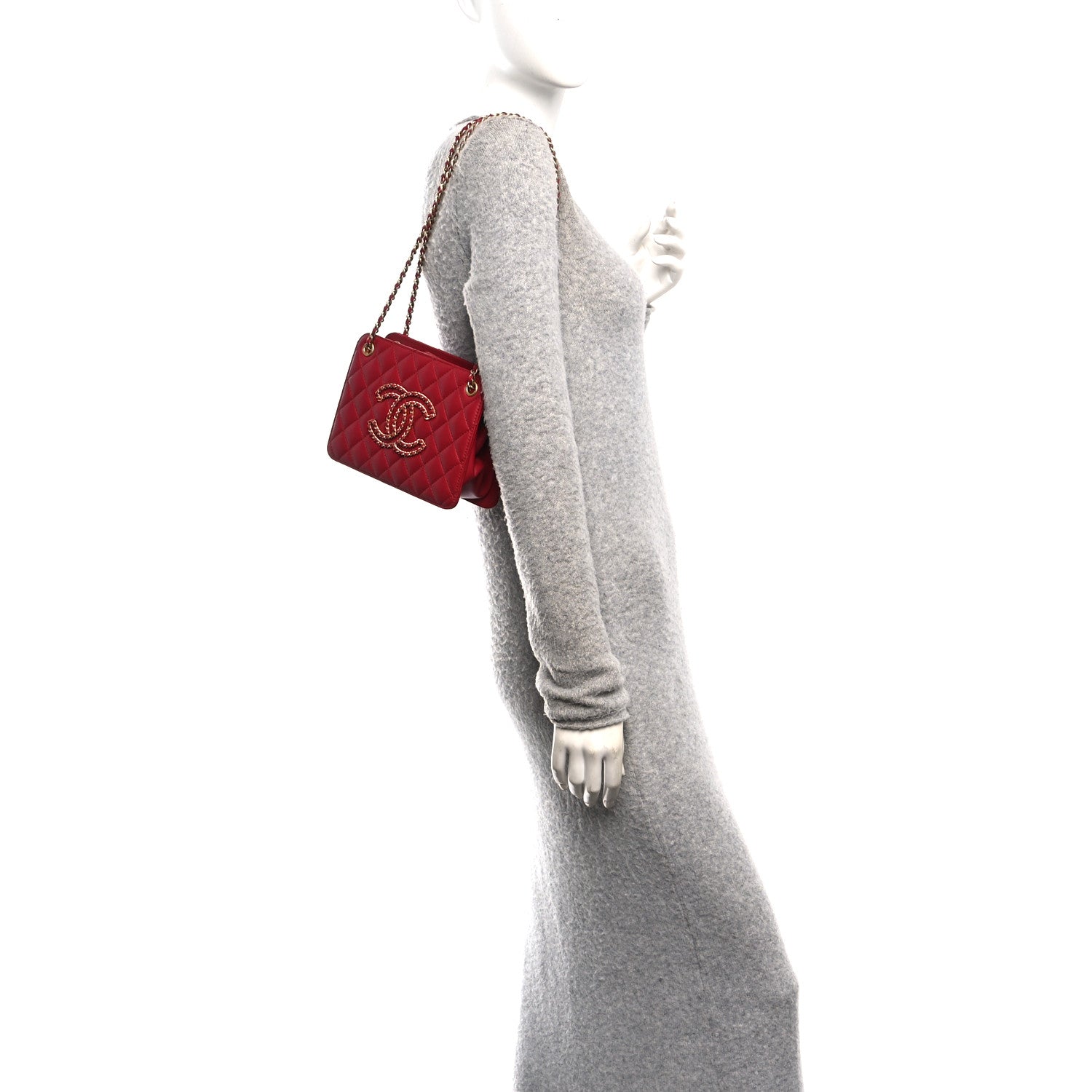 Chanel Calfskin Quilted Small CC Chain Accordion Tote Red