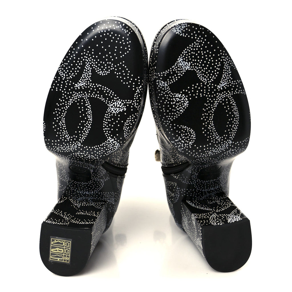 Calfskin Camellia Printed Ankle Boots 39 Black White
