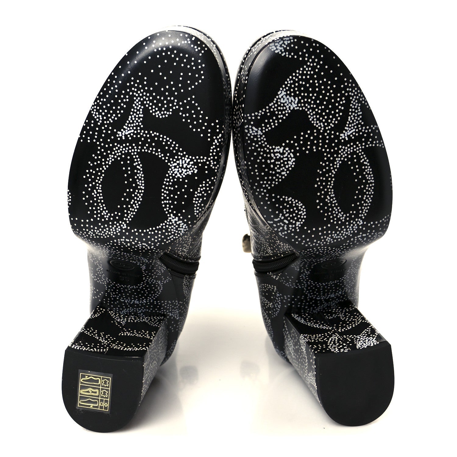 Calfskin Camellia Printed Ankle Boots 39 Black White