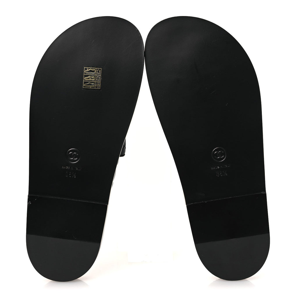 Lambskin Quilted Velcro Dad Chain CC Slide Sandals 38.5 Black