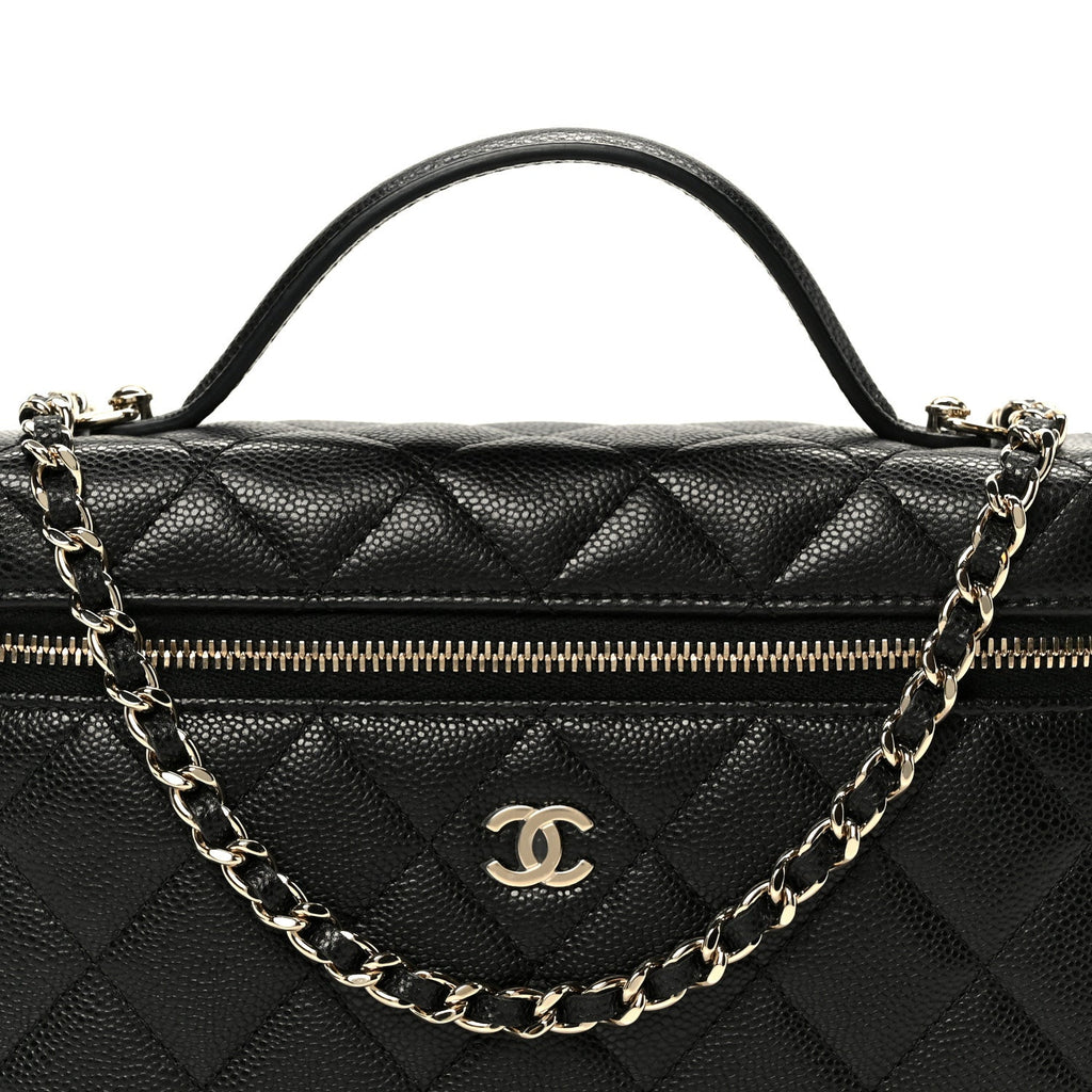 Chanel Caviar Quilted Top Handle Slim Vanity With Chain Black