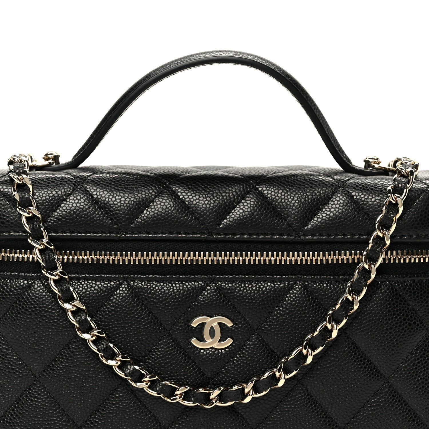 Chanel Caviar Quilted Top Handle Slim Vanity With Chain Black