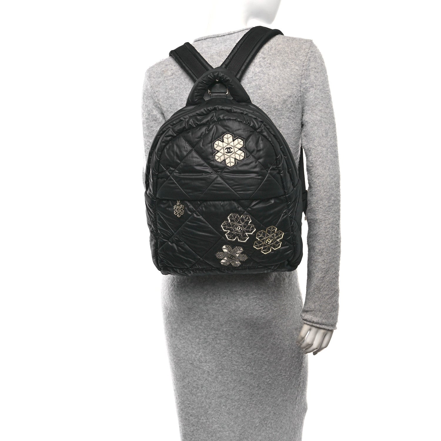Chanel Nylon Tweed Quilted Small Coco Neige Snowflake Backpack Black