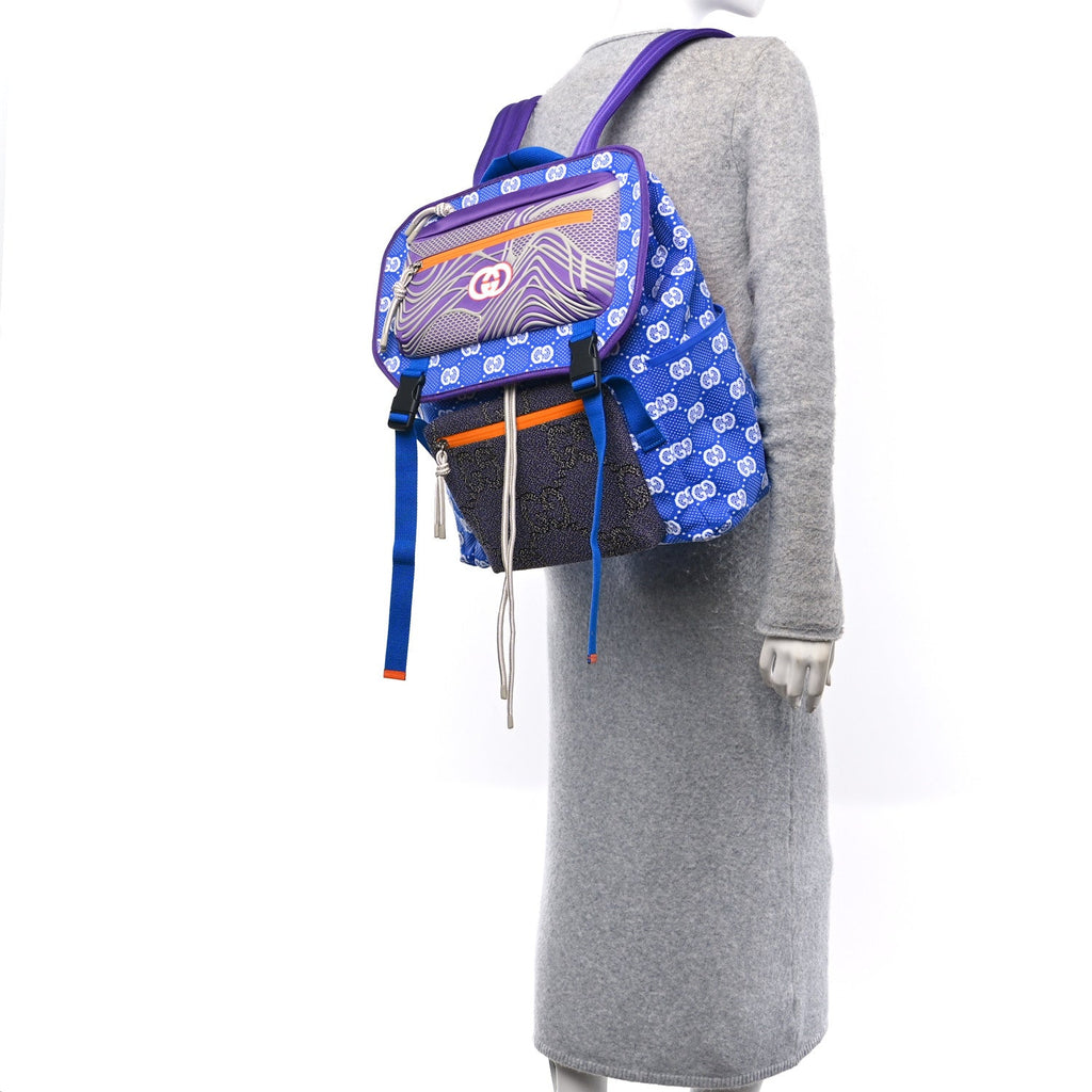 Gucci Jersey GG Monogram All Over Pan Sport Double Buckle Backpack  Blue Multicolor