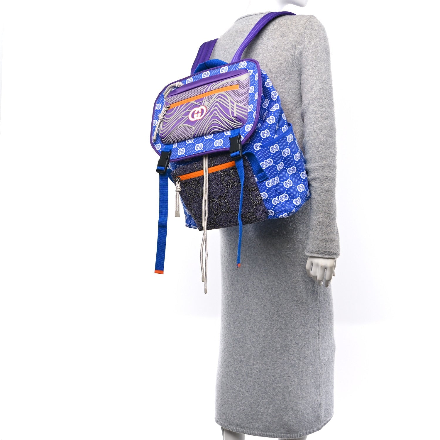 Gucci Jersey GG Monogram All Over Pan Sport Double Buckle Backpack  Blue Multicolor