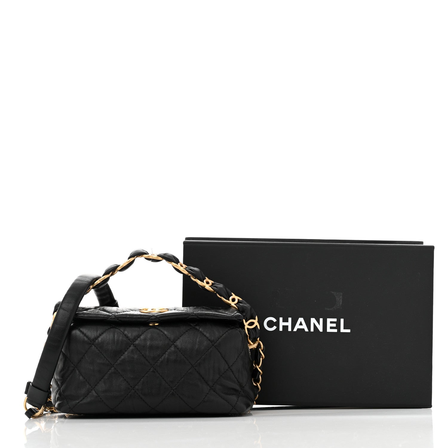 Chanel Crumpled Lambskin Quilted Small CC Links Shoulder Bag Black