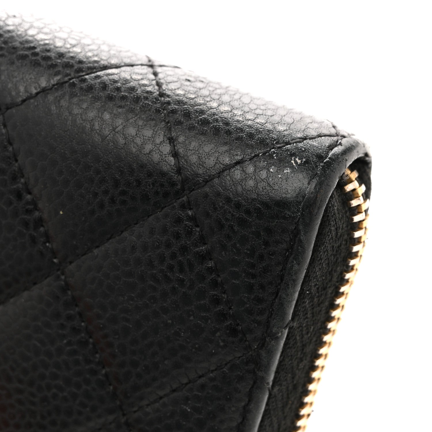 Caviar Quilted Large Gusset Zip Around Wallet Black