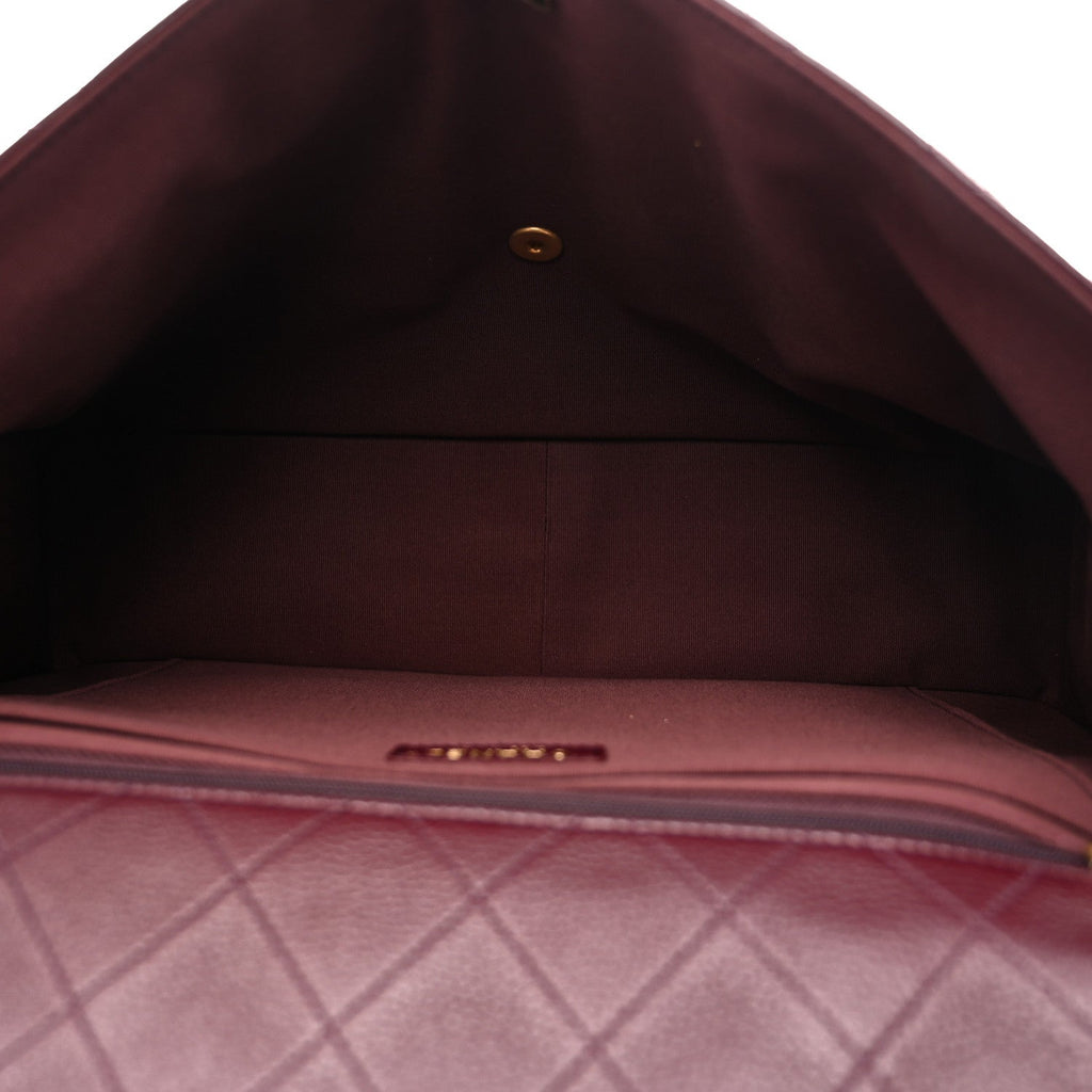 Chanel Grained Calfskin Quilted XXL Travel Flap Bag Burgundy