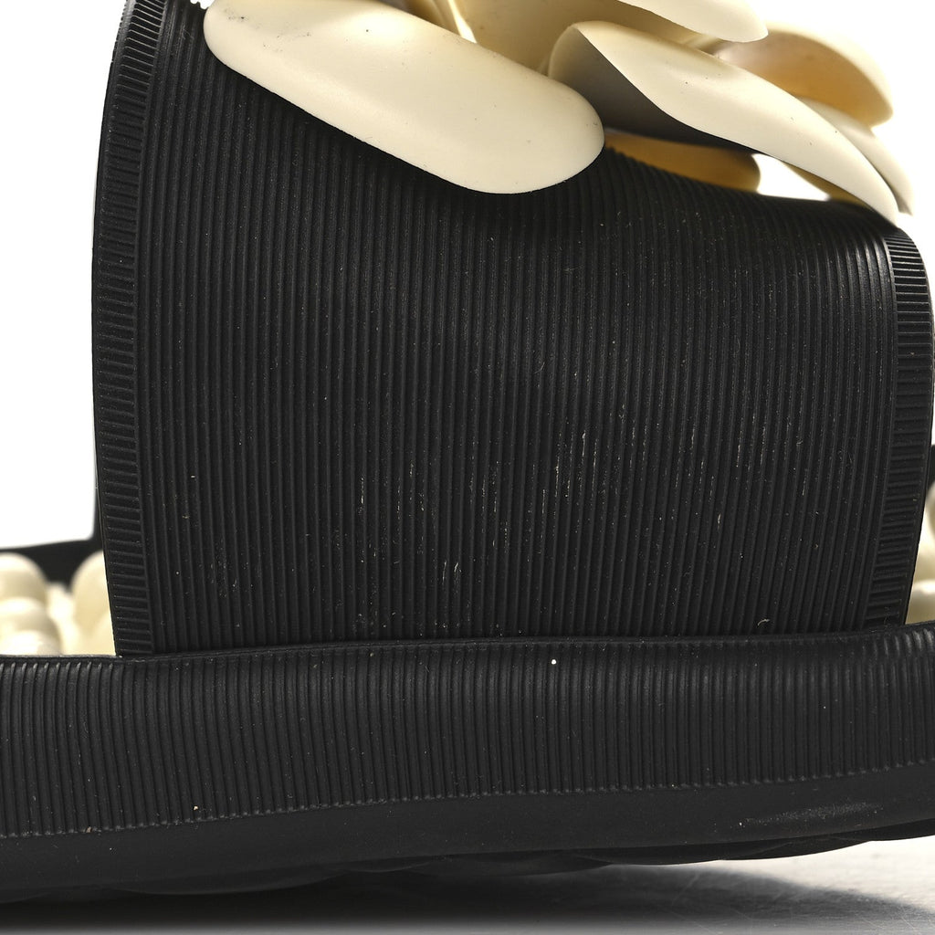 Chanel Thermoplastic PVC Camellia Mule Sandals 36 Black Ivory