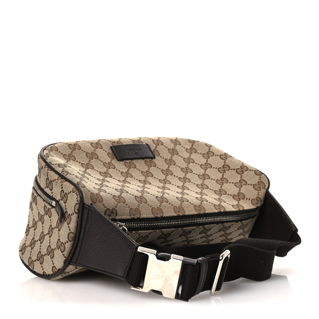 Gucci Monogram Dollar Calfskin Waist Pouch Beige Ebony Testa di Moro Marrone Scuro