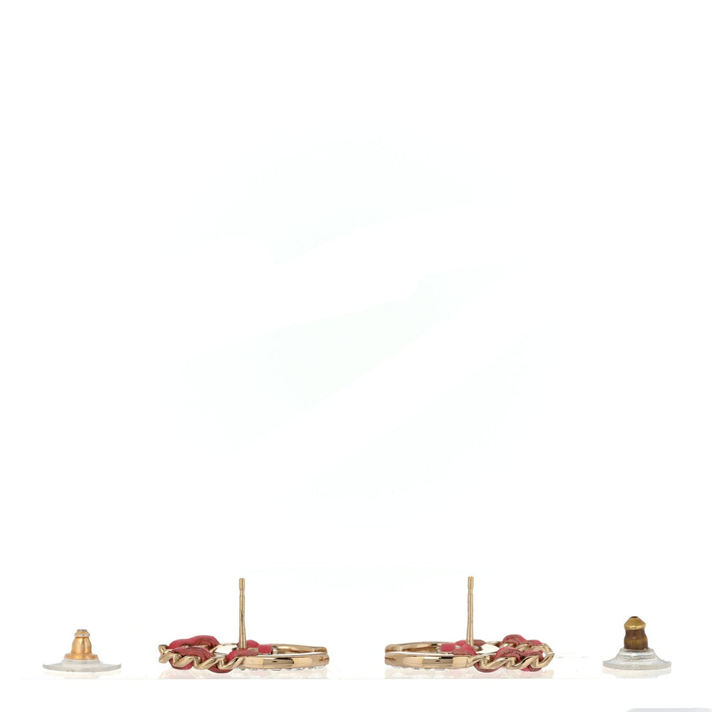 Lambskin Baguette Crystal CC Chain Earrings Pink Gold