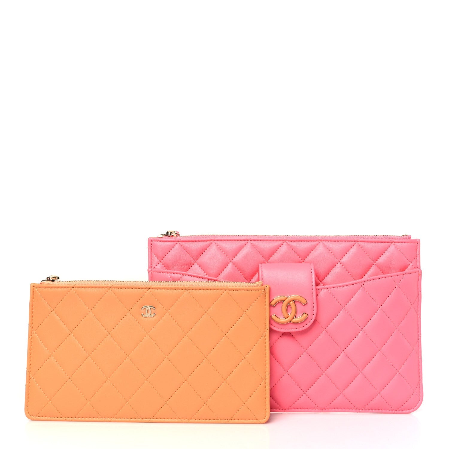 Lambskin Quilted Sunset Boulevard Pouch Case Coral Orange