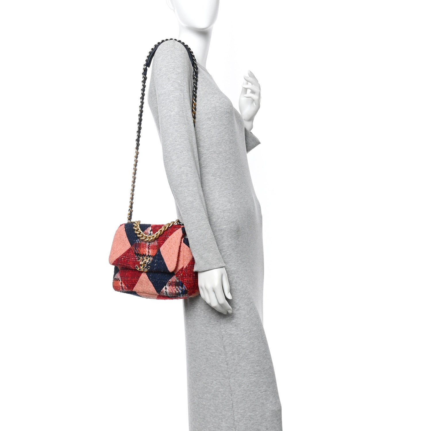 Chanel Tweed Quilted Medium Chanel 19 Flap Red Navy Multicolor