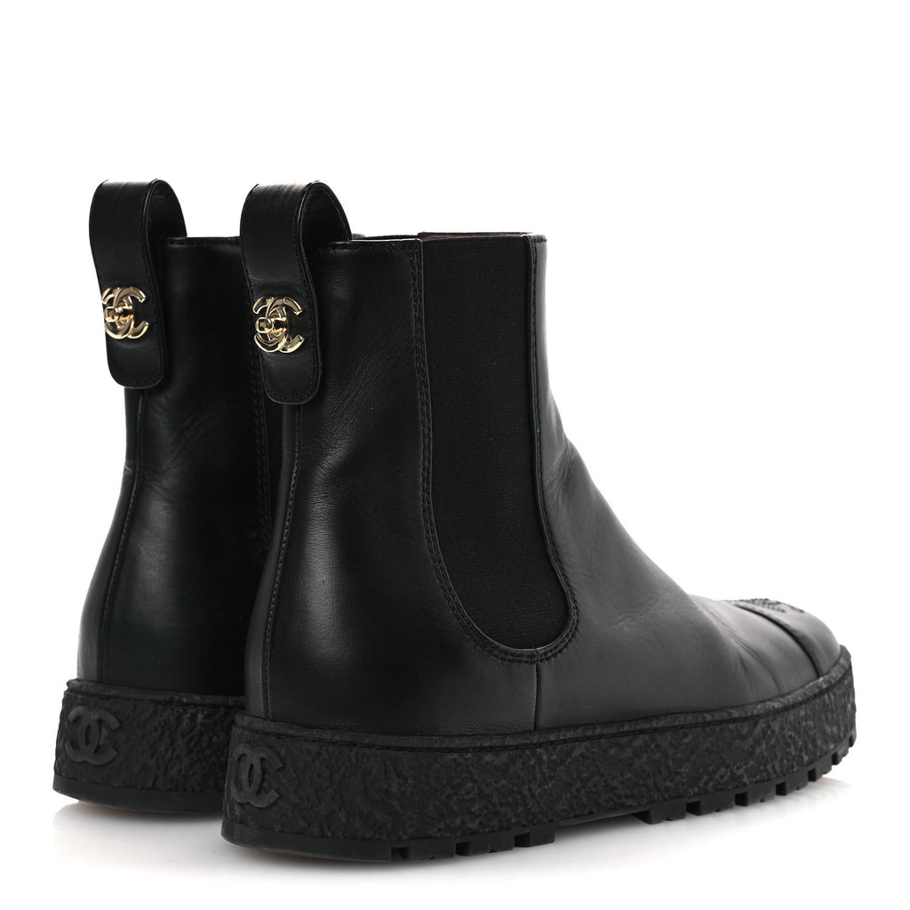 Calfskin Cap Toe CC Ankle Boots 38 Black