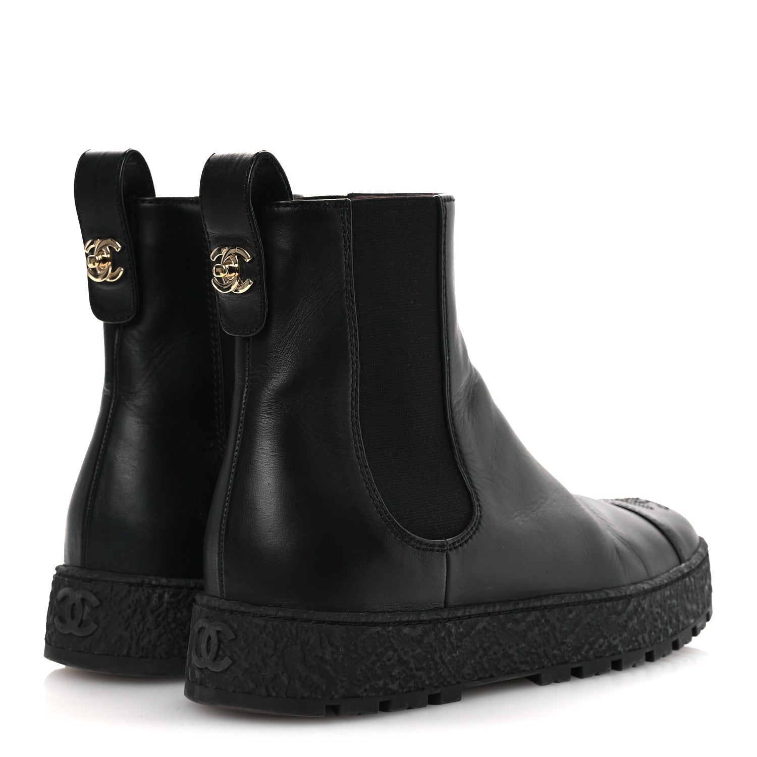 Calfskin Cap Toe CC Ankle Boots 38 Black