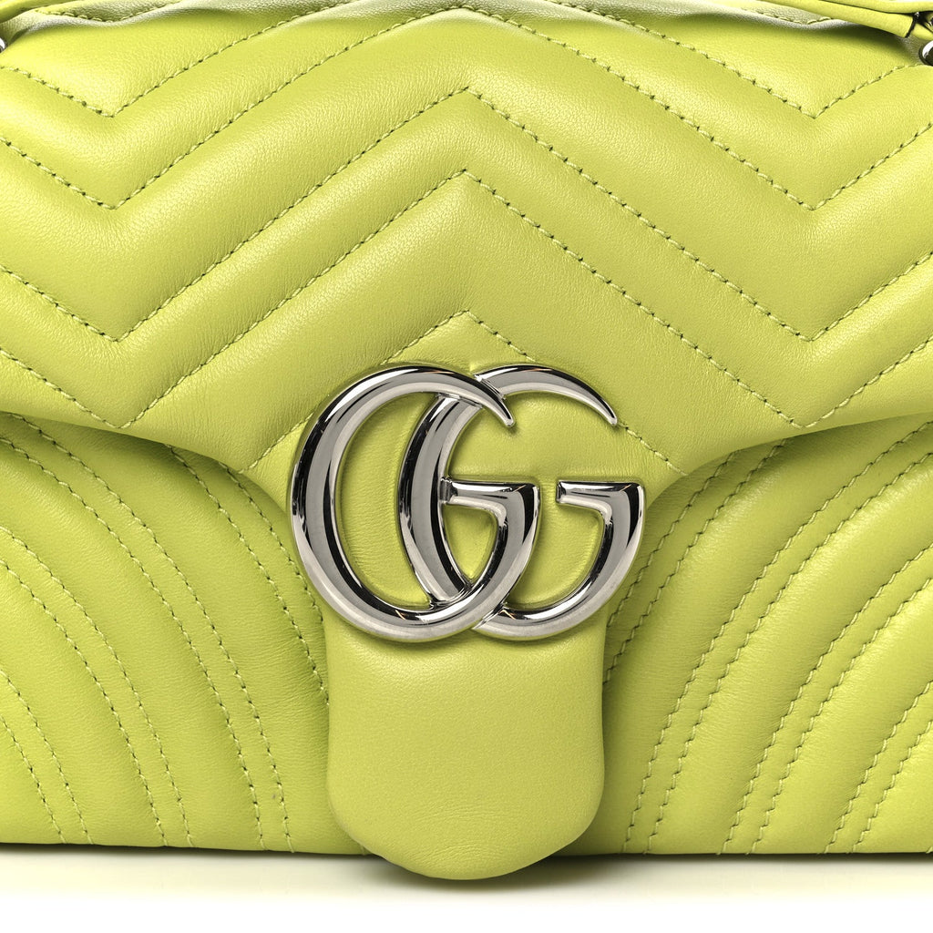 Gucci Calfskin Matelasse Medium GG Marmont Shoulder Bag Bright Green