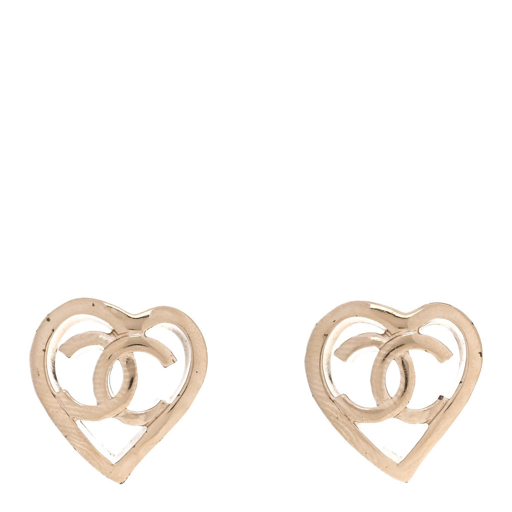Metal CC Heart Coco In Love Earrings Gold