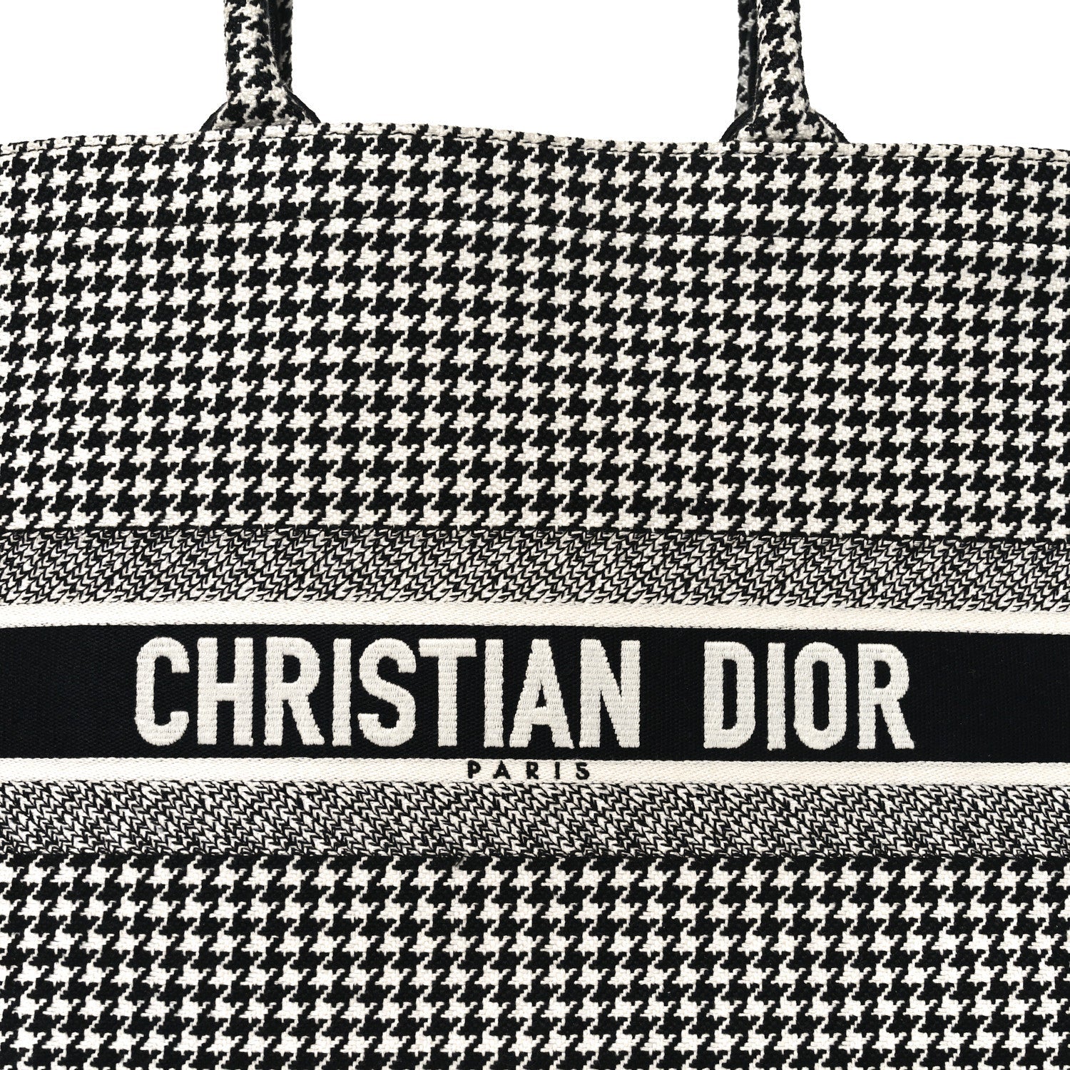 Christian Dior Canvas Houndstooth Embroidered Book Tote Black White