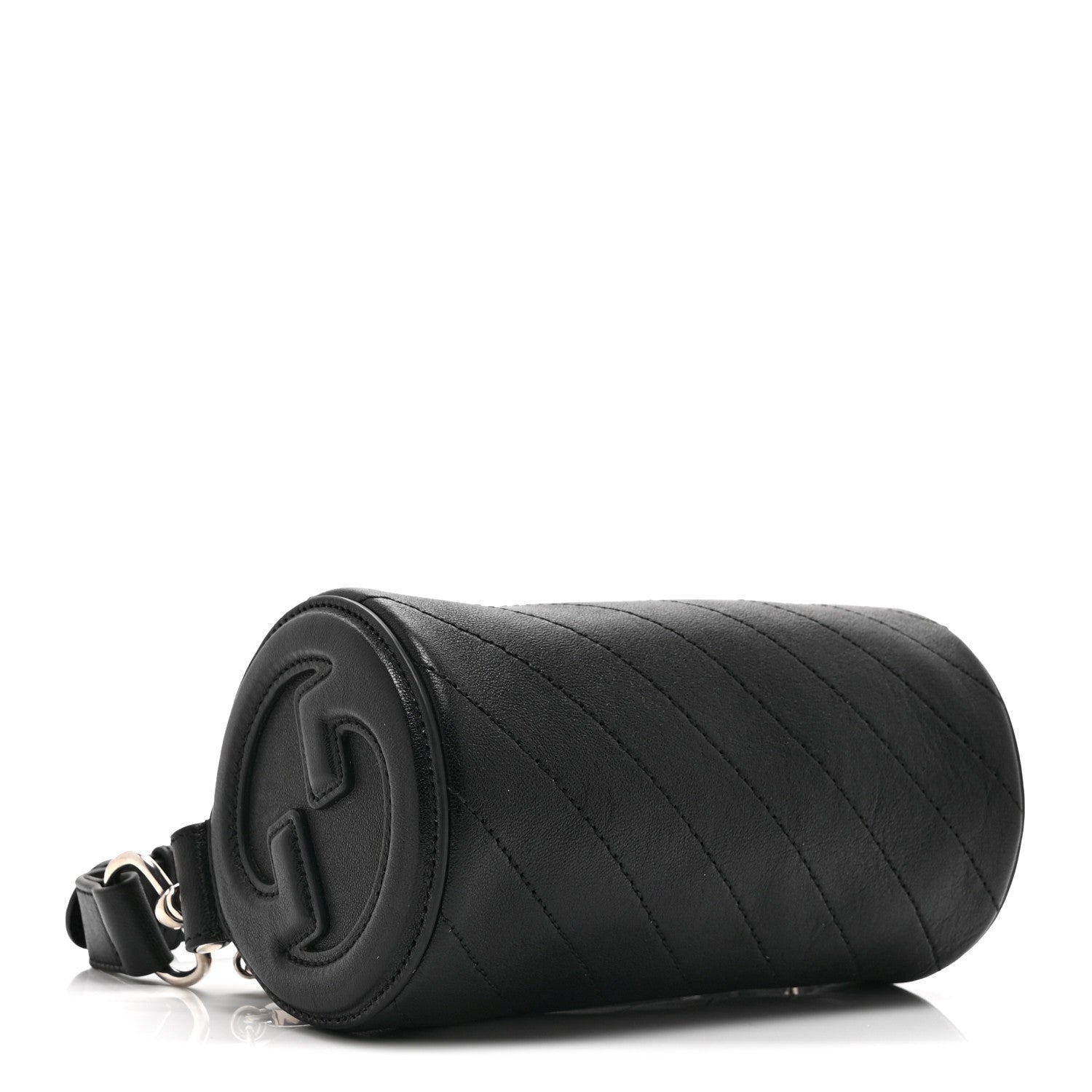 Gucci Sakai Be Green Calfskin Diagonal Stitched Mini Blondie Barrel Shoulder Bag Black