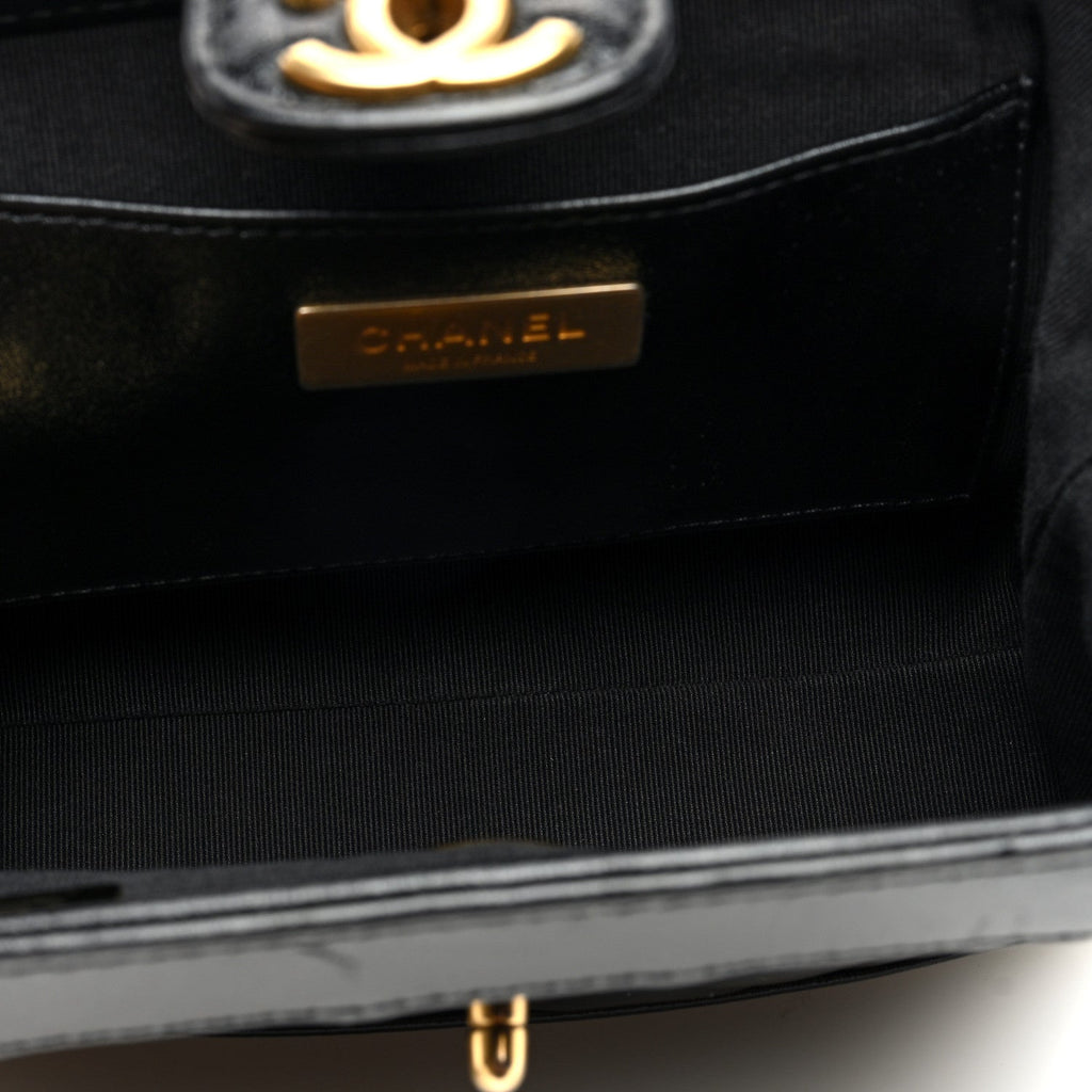 Chanel Shiny Lambskin Quilted Mini Cocodoc Top Handle Bag Black