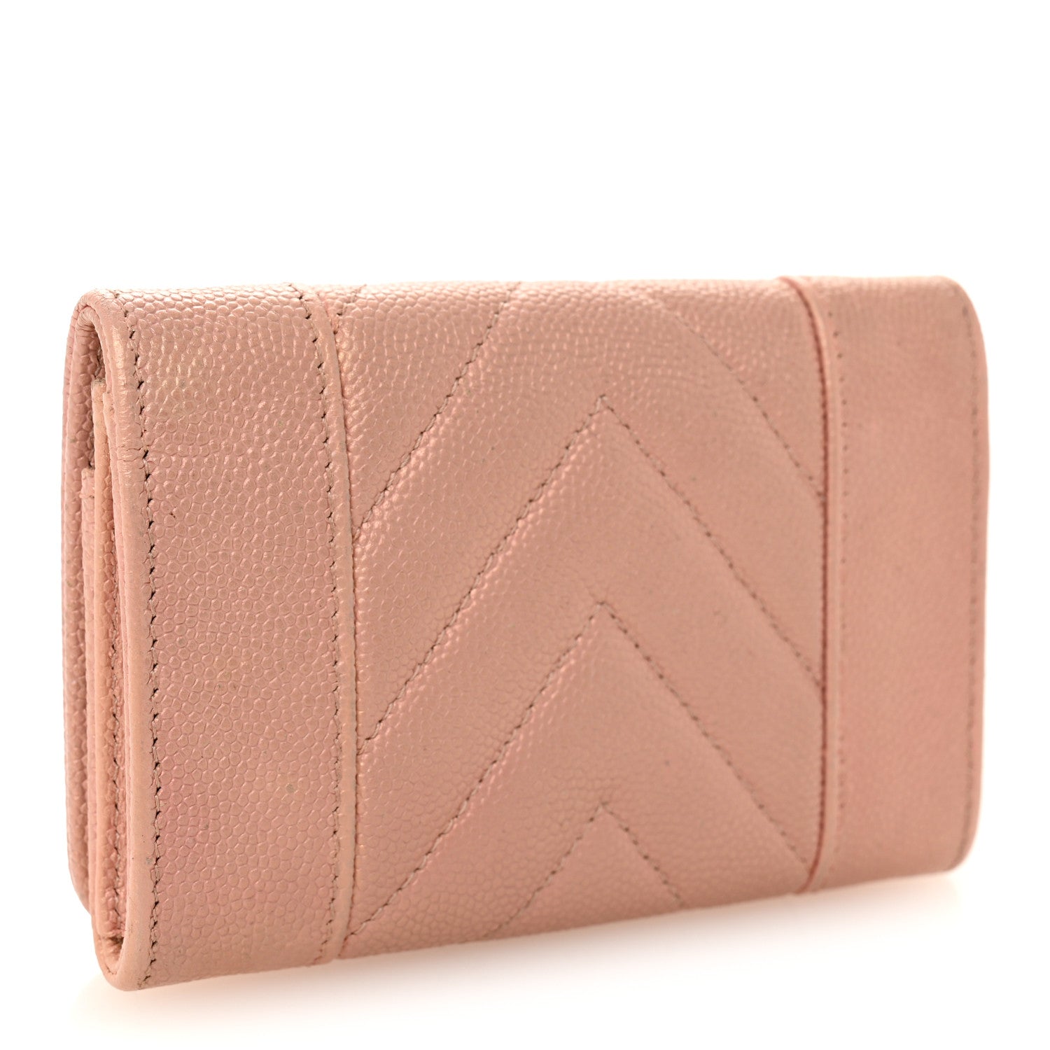 Metallic Caviar Chevron Quilted Vintage Mademoiselle Flap Card Holder Pink