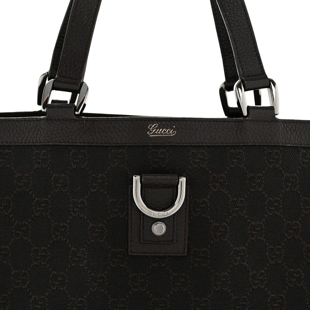 Gucci Denim Monogram Large Abbey Tote Dark Brown