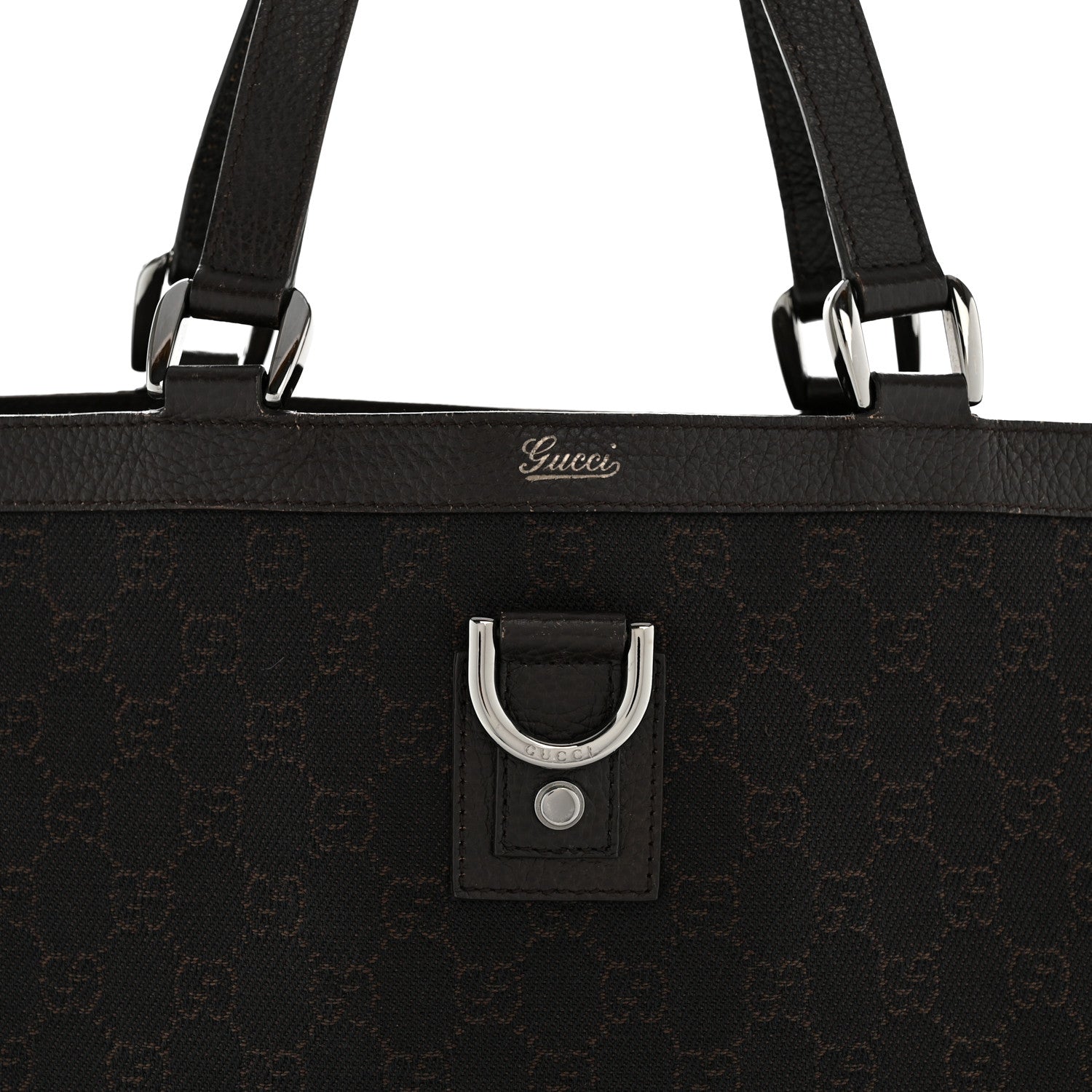 Gucci Denim Monogram Large Abbey Tote Dark Brown