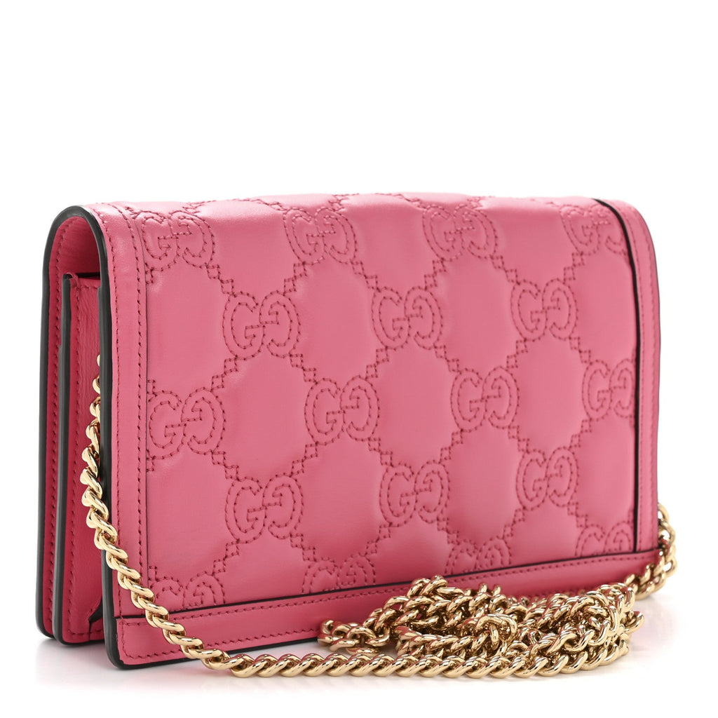 Gucci Calfskin GG Matelasse Chain Wallet Rhodamine Pink