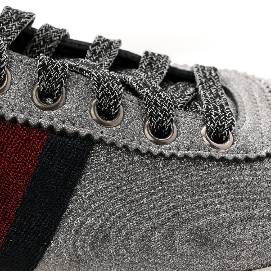 Gucci Glitter Fabric Studded Web Mens Sneakers 9 Silver