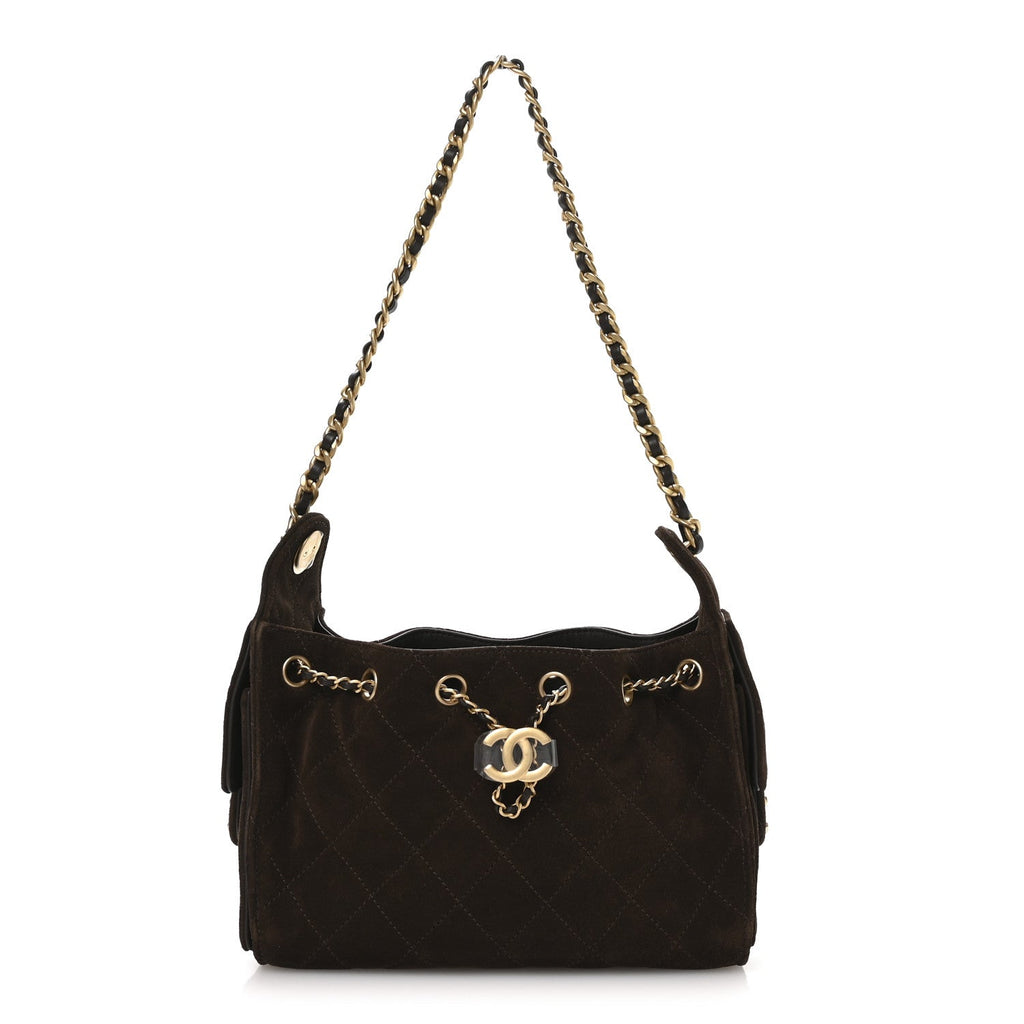 Chanel Suede Quilted Mini Chanel 25 Handbag Dark Brown