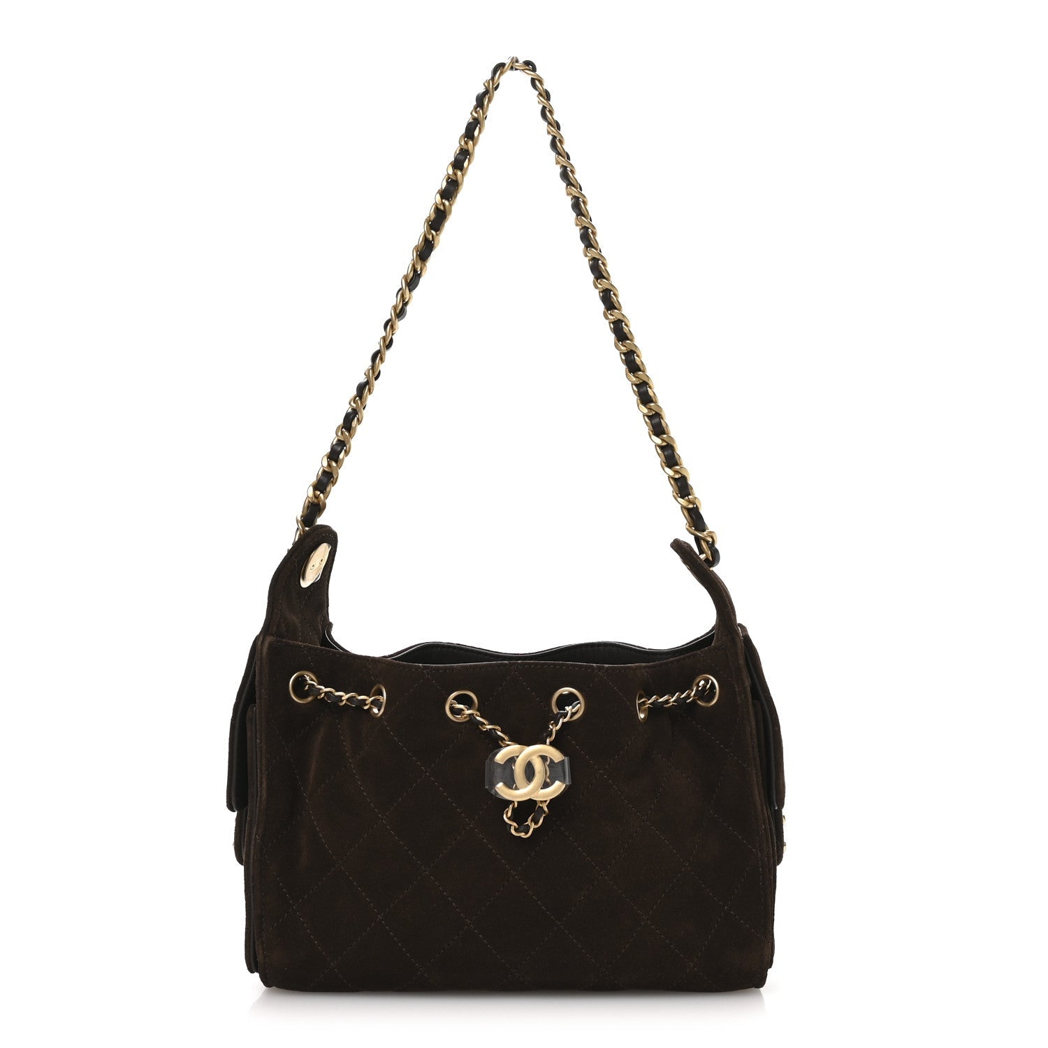 Chanel Suede Quilted Mini Chanel 25 Handbag Dark Brown