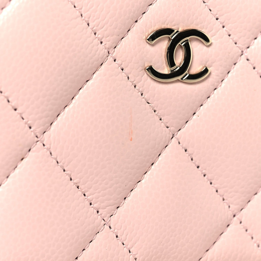 Caviar Quilted Zip Coin Purse Wallet Light Pink