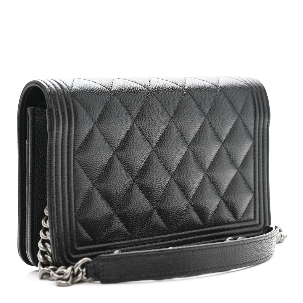Chanel Caviar Quilted Boy Wallet On Chain WOC Black
